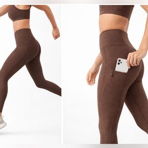 Athleta Brown High Rise Leggings S Side Pockets Athletic Yoga